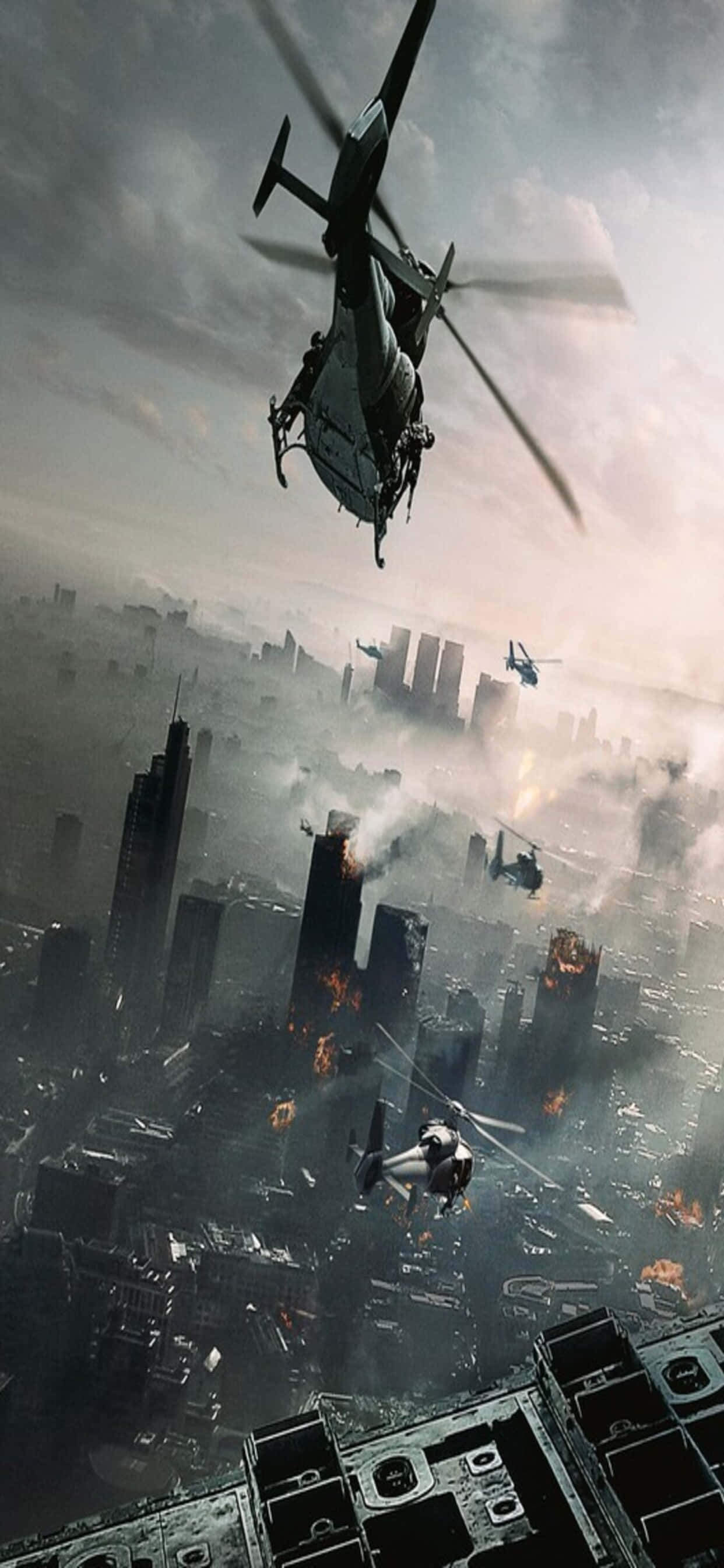 Şehir Üzerinde Helikopter iPhone XS Max World War Z Duvar Kağıdı