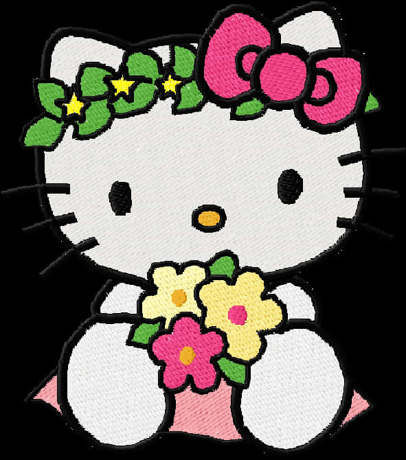 Hello Kitty Çiçek Nakışı Duvar Kağıdı