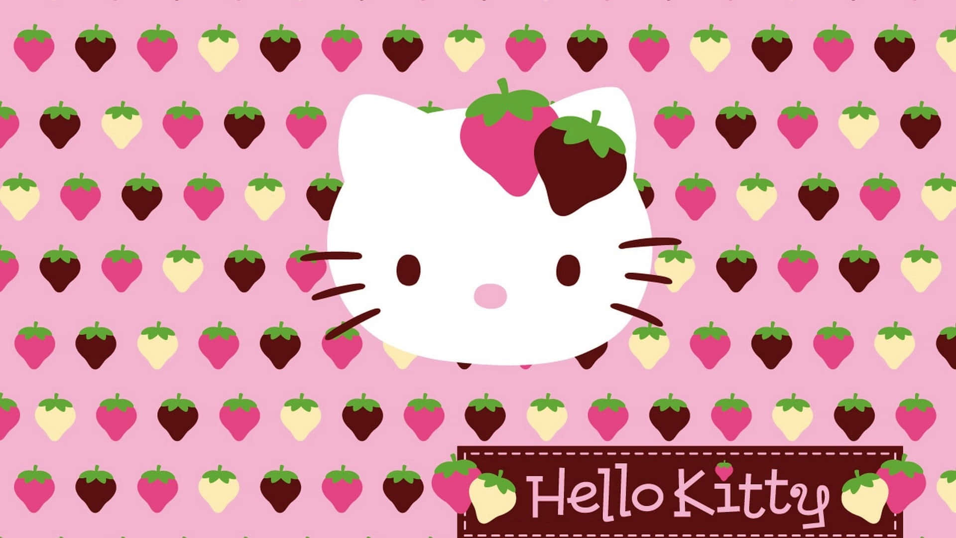 Hello Kitty Çilek Desenli Arka Plan Duvar Kağıdı