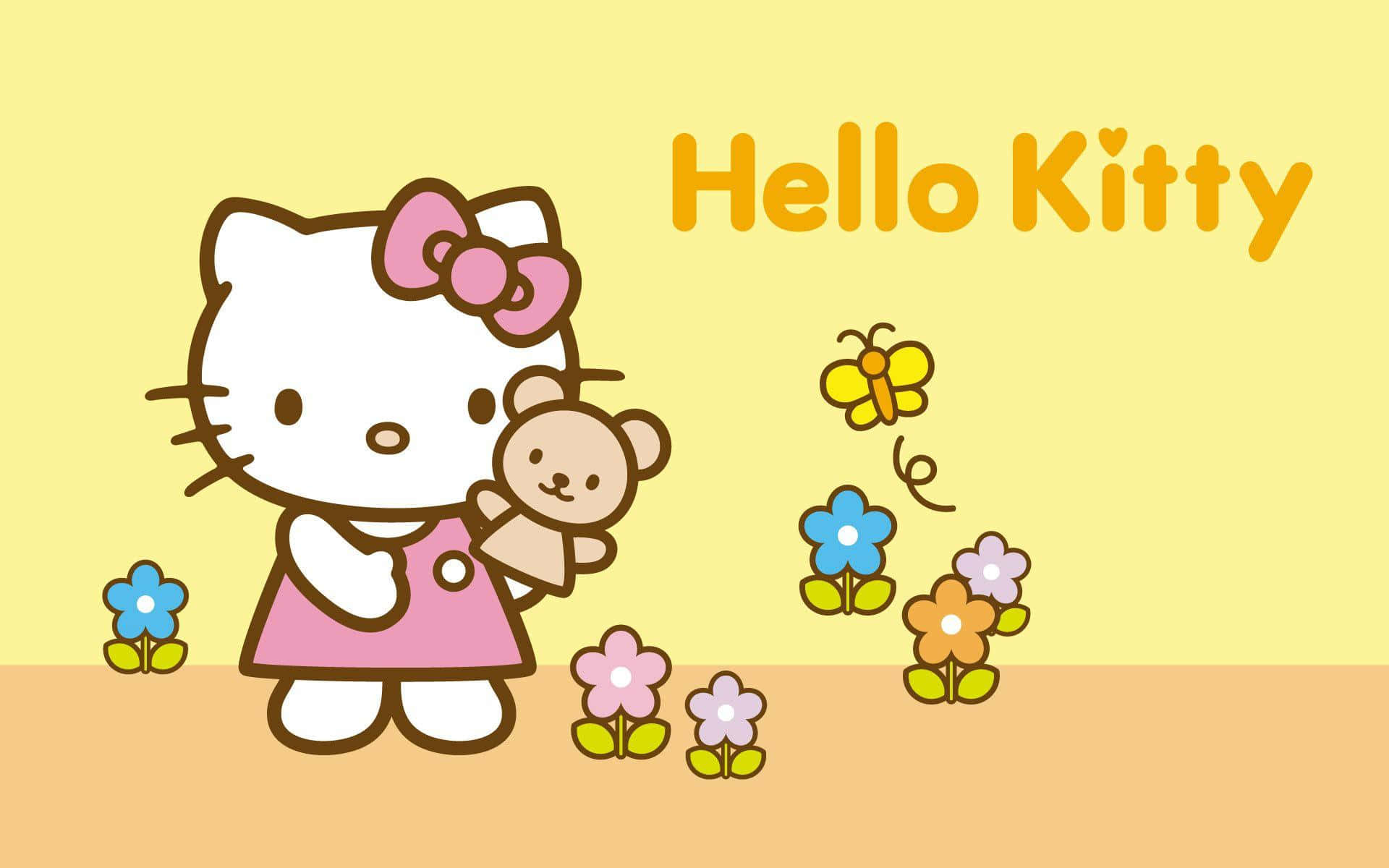 Hello Kitty Dizüstü Bilgisayar Çiçek Bahçesi Duvar Kağıdı