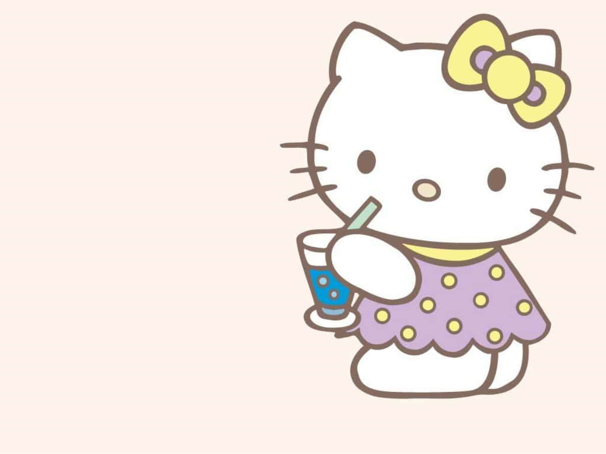 Hello Kitty İçecek Yudumluyor Dizüstü Bilgisayar Duvar Kağıdı