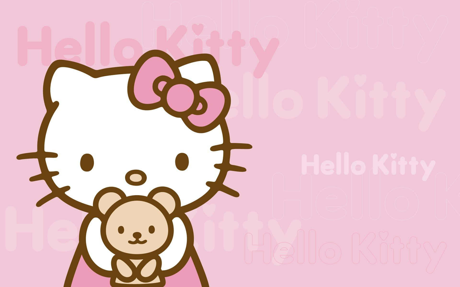 Hello Kitty Oyuncak Ayıya Sarılan Dizüstü Bilgisayar Duvar Kağıdı