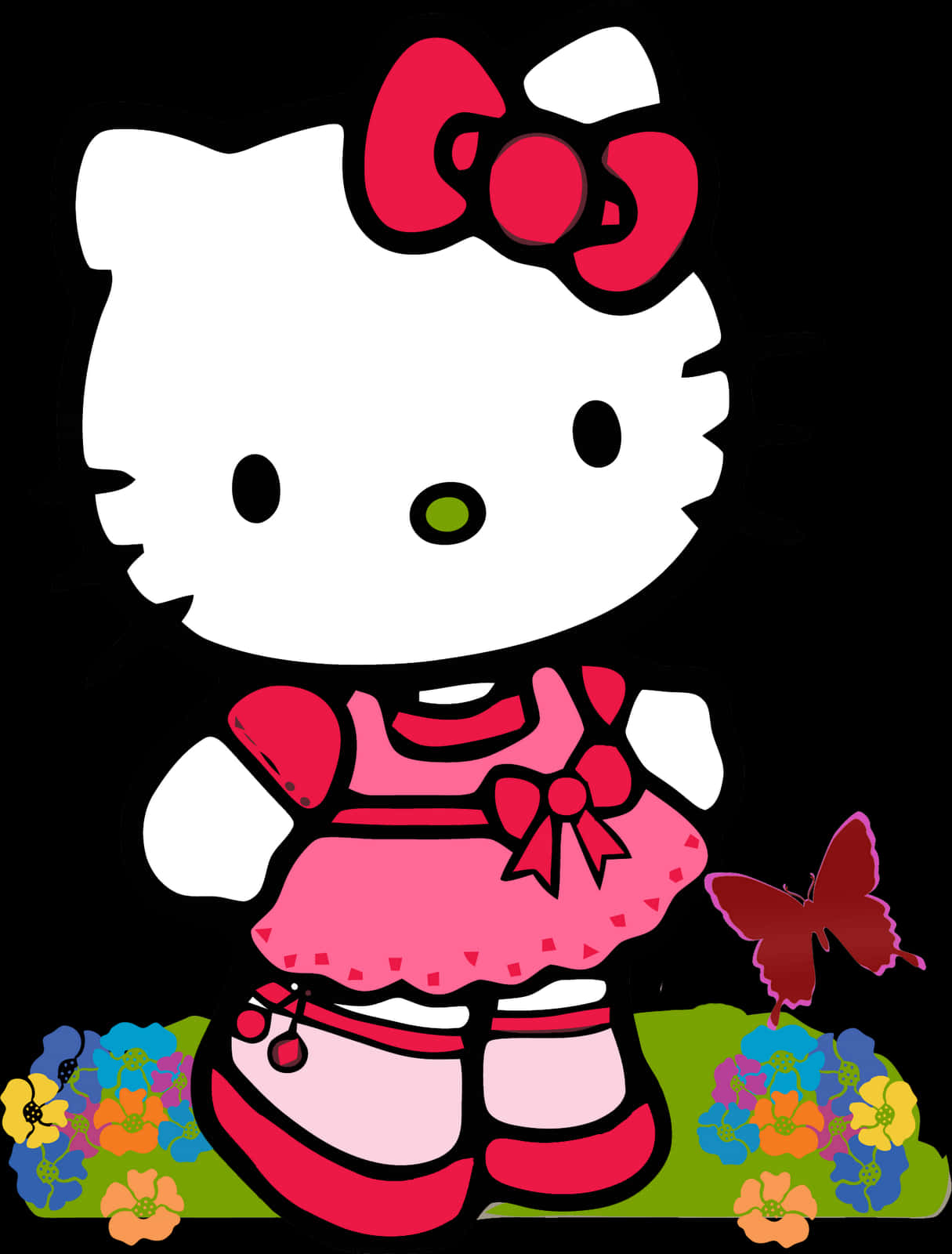 Hello Kitty Pembe Elbise Kelebek Duvar Kağıdı