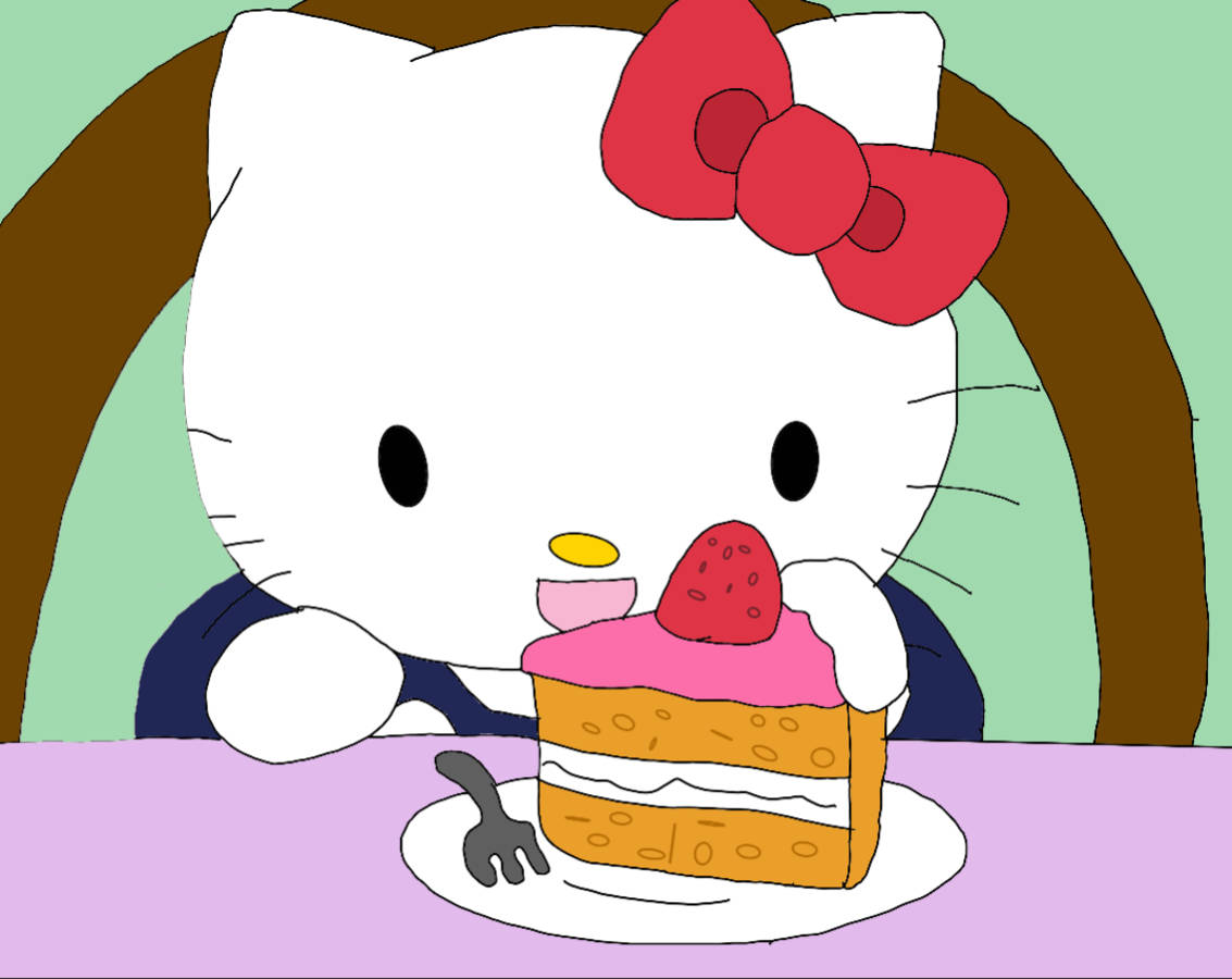 Hello Kitty PFP Pasta Yiyen Çizim Duvar Kağıdı