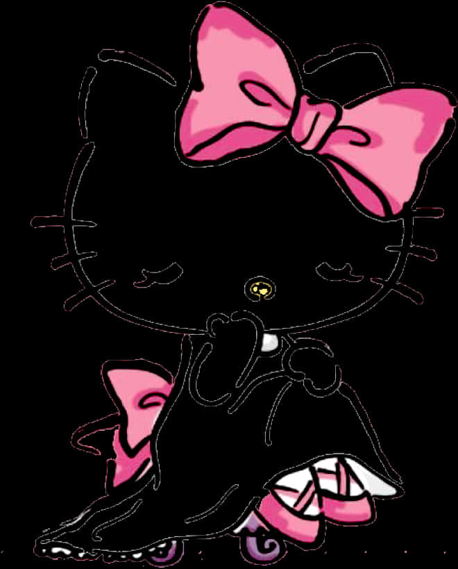 Hello Kitty Siyah Silüet Pembe Fiyonk Duvar Kağıdı