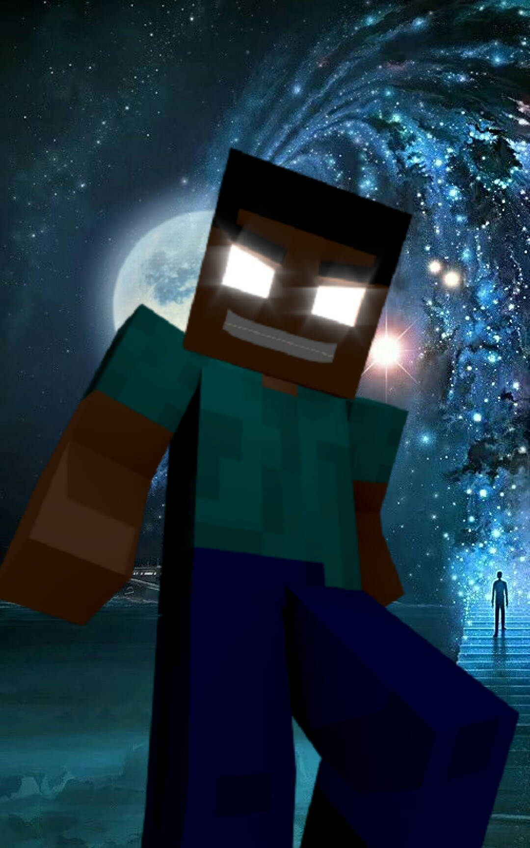 Herobrine Tam Ay Sanatı Duvar Kağıdı