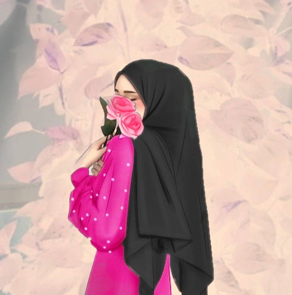 Hicab Çizgi Film Pembe Gül Duvar Kağıdı