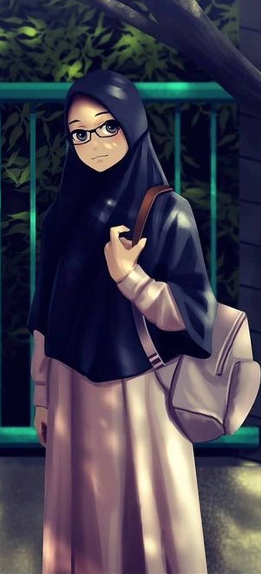 Hijablı Çizgi Film Kızı Sırt Çantası Duvar Kağıdı