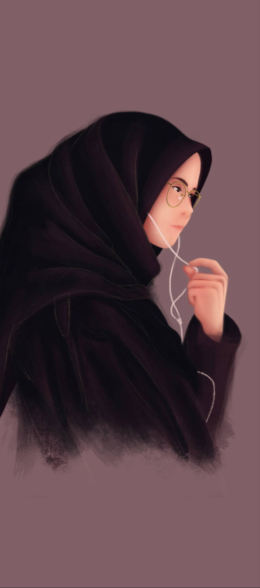 Hijablı Karikatür Müzik Kızı Duvar Kağıdı