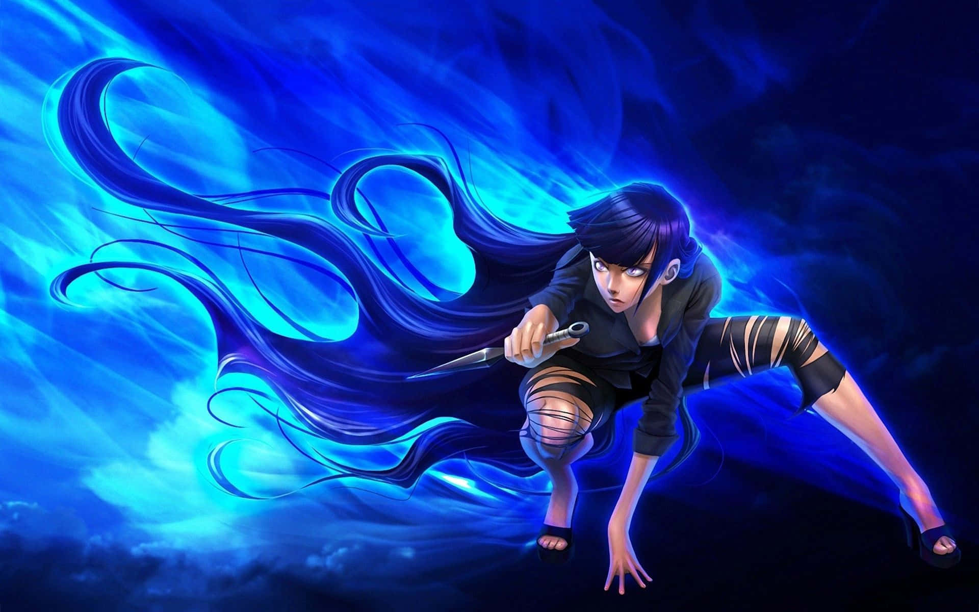 Hinata Hyuga Naruto Neon Mavi Dijital Sanat Duvar Kağıdı