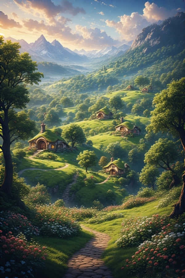 Hobbiton Tepeleri ve Hobbit Evleri Fantastik 4K Duvar Kağıdı