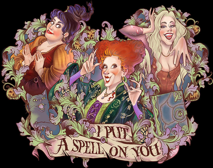 Hocus Pocus Sanderson Kız Kardeşler İllüstrasyonu Duvar Kağıdı