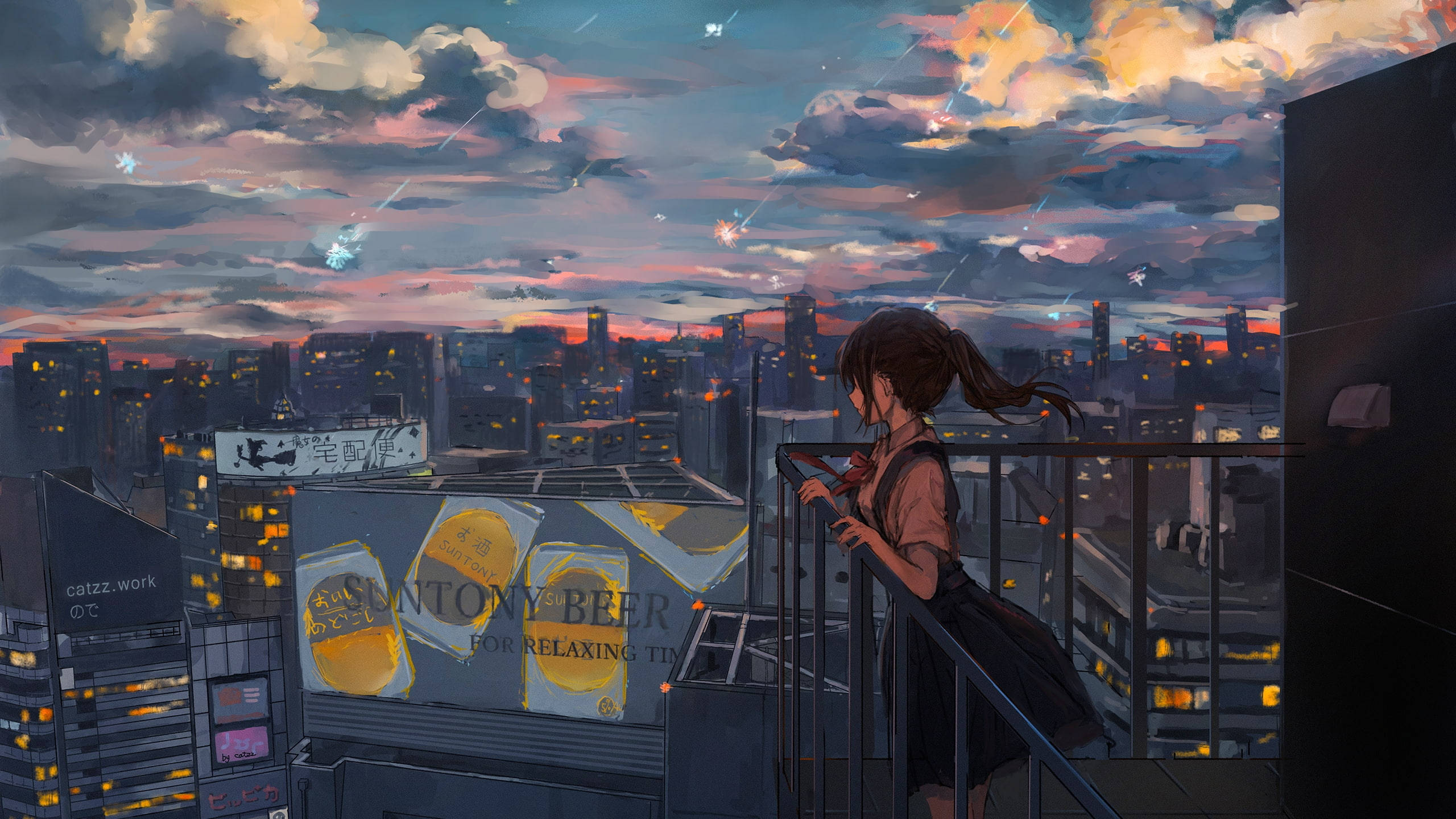 Hüzünlü Anime Kızı Balkonda Duvar Kağıdı