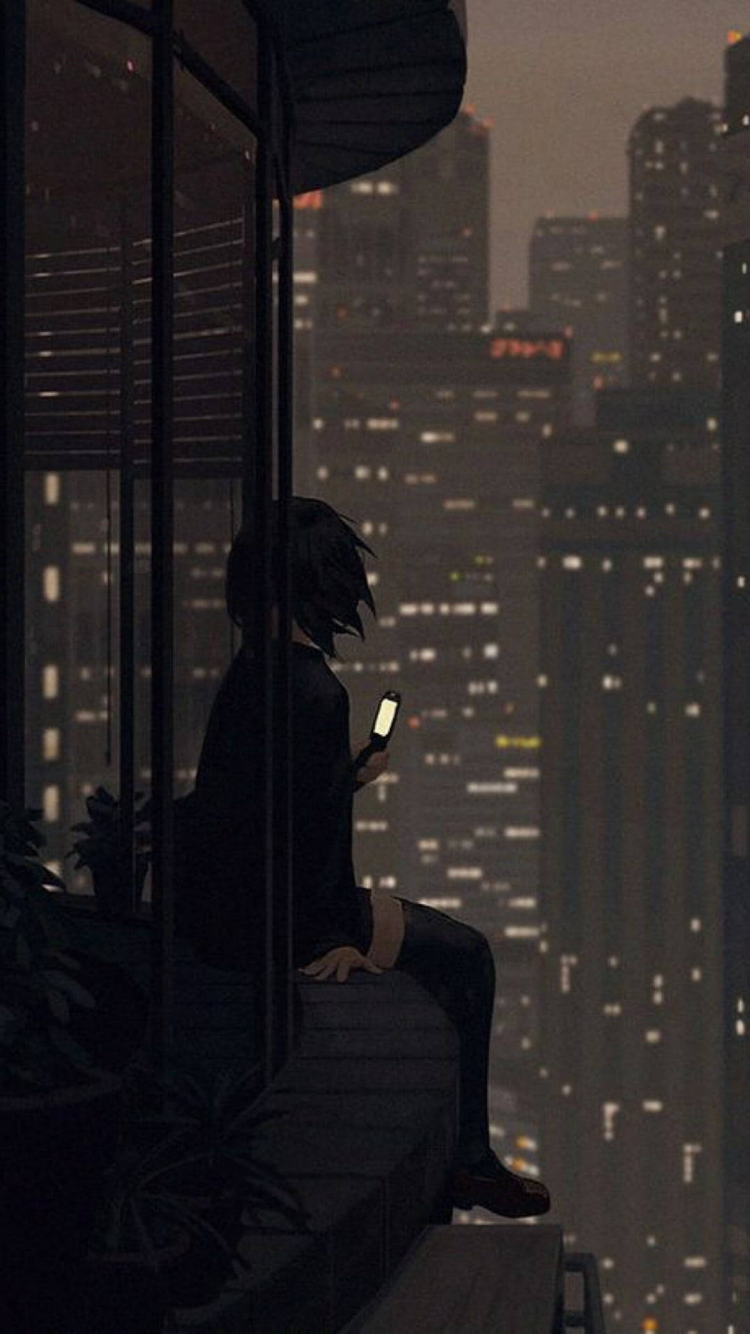 Hüzünlü Anime Şehir Işıkları Estetiği — Üzgün anime GIF Duvar Kağıdı
