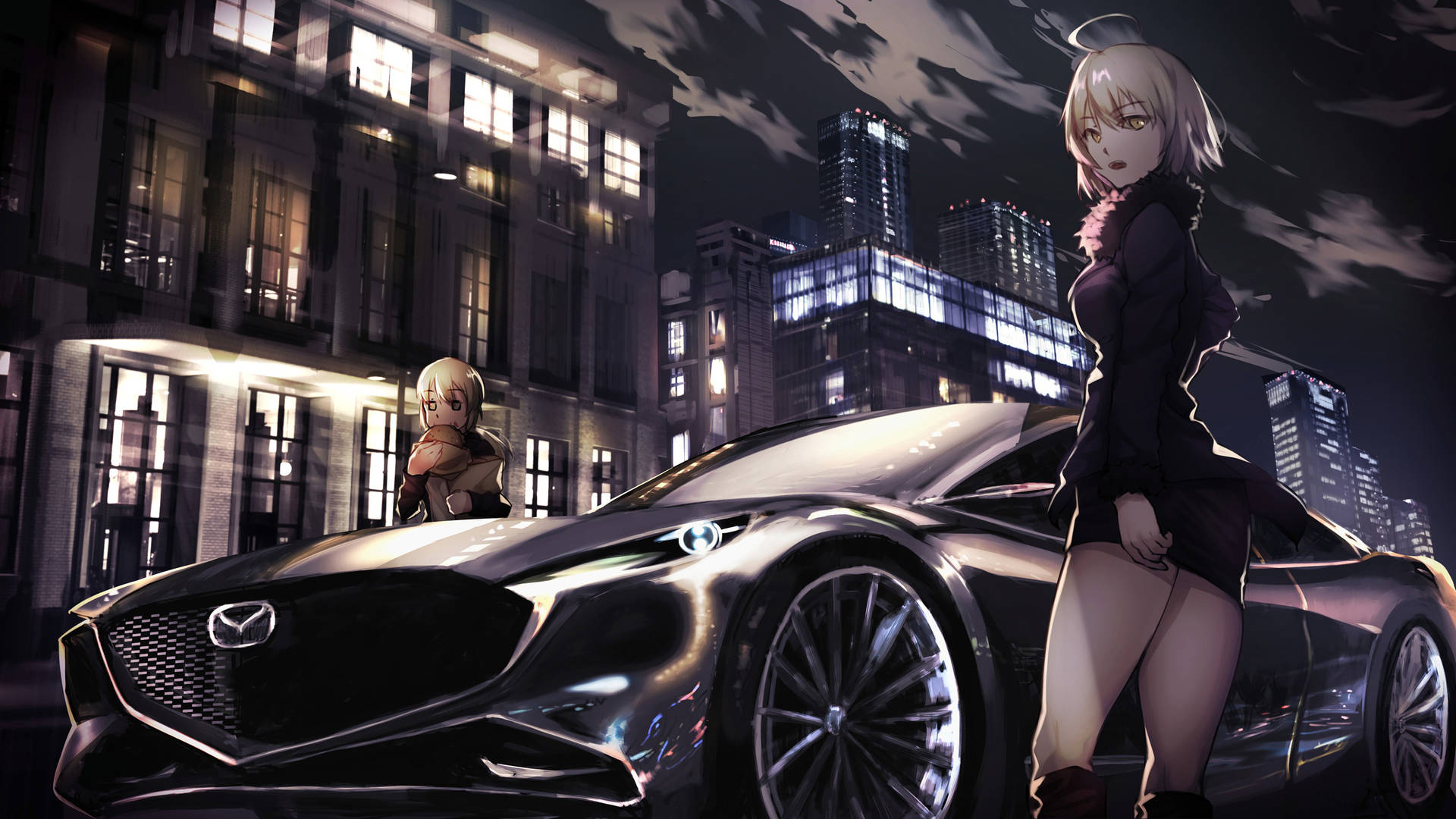İki Kız ve Bir Mazda Araba Anime Duvar Kağıdı