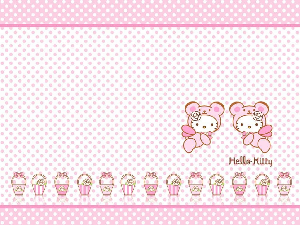 İki Sevimli Pembe Hello Kitty Sepeti Duvar Kağıdı