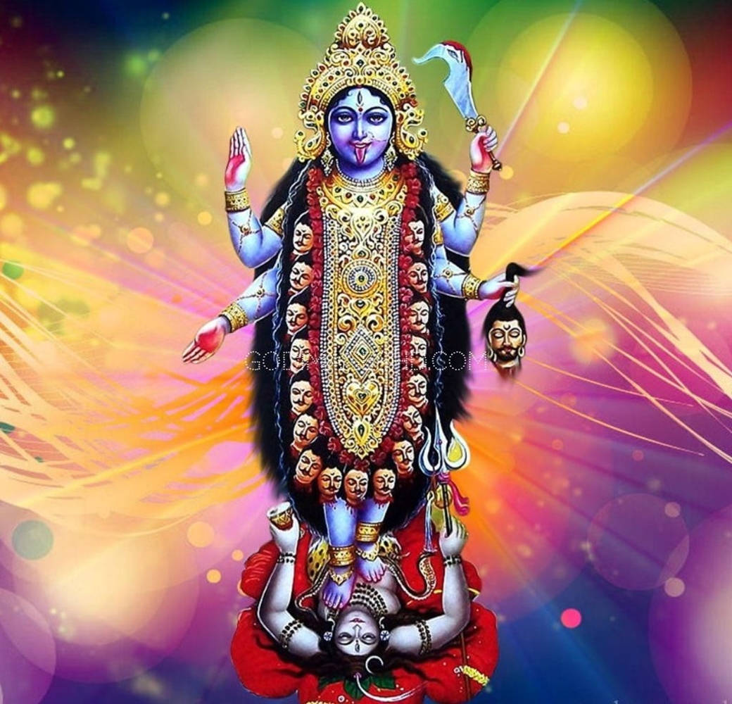 İlahi Maa Kali'nin Lord Shiva Üzerinde Dansı - Gökkuşağı Estetiği Duvar Kağıdı