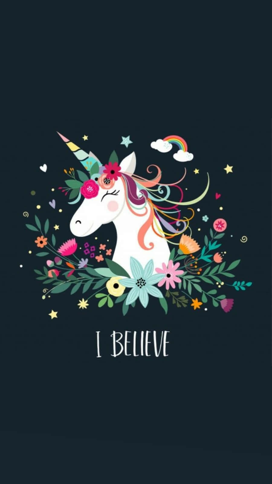 İnanıyorum Çiçekli iPhone Unicorn Duvar Kağıdı