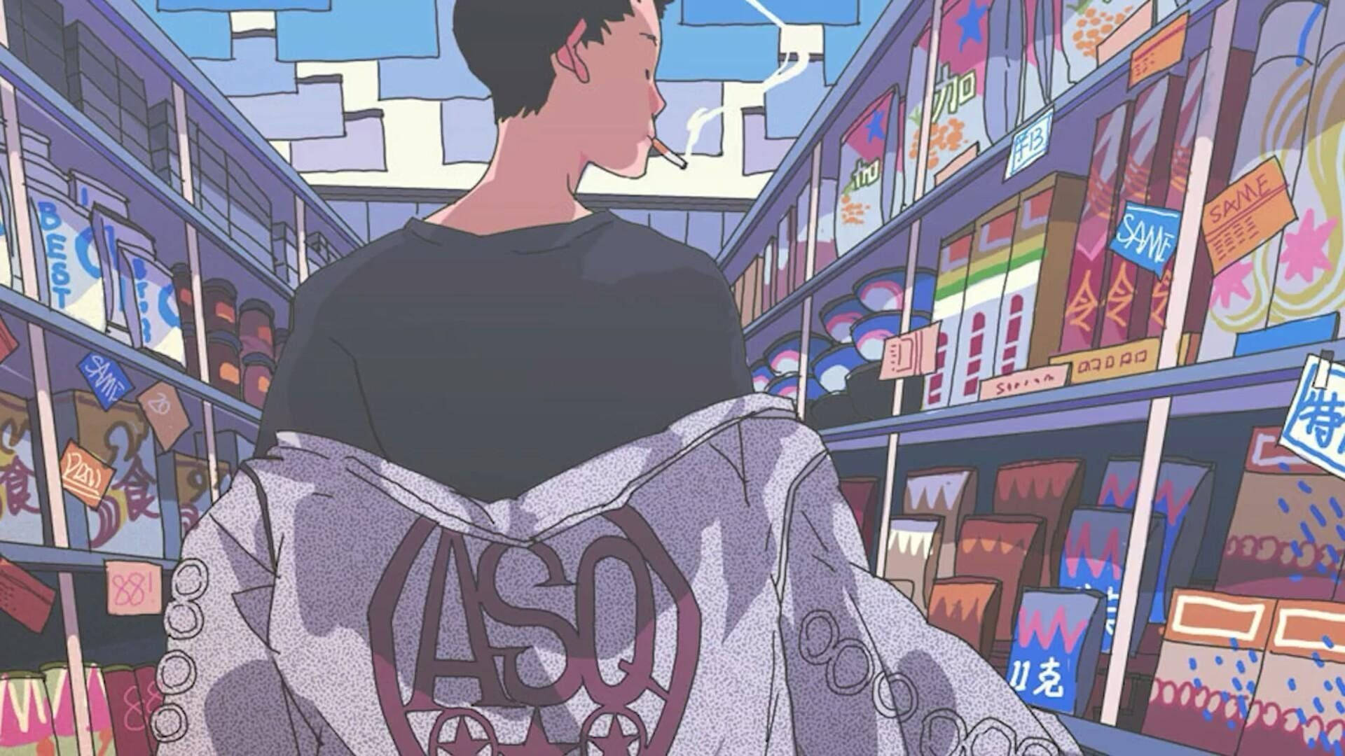 Indie Estetikli Dizüstü Bilgisayar Duvar Kağıdı: Market Koridorunda Anime Çocuk Duvar Kağıdı