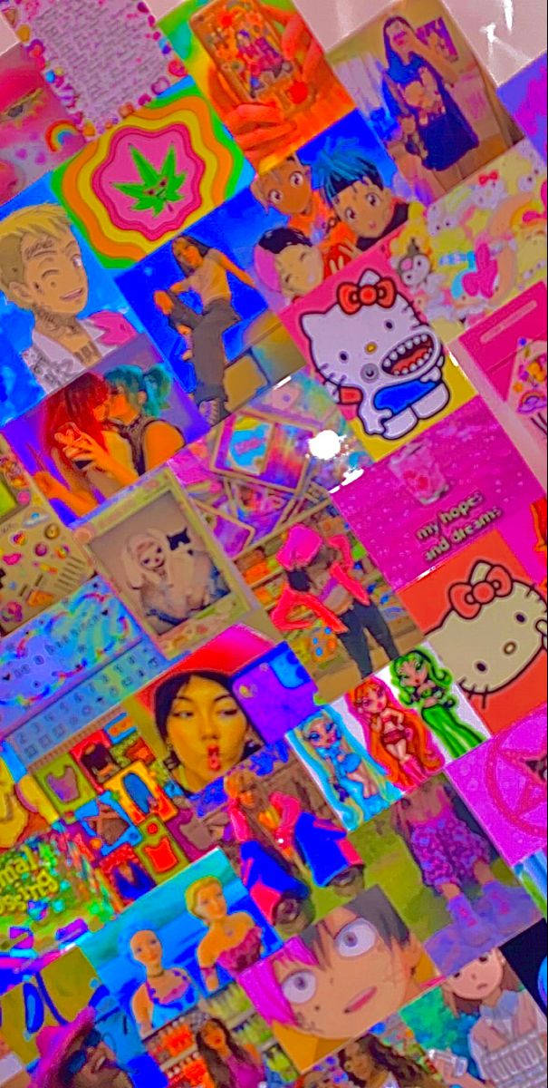 İndie Kid Estetiği Hello Kitty Pembe Karakterler Duvar Kağıdı