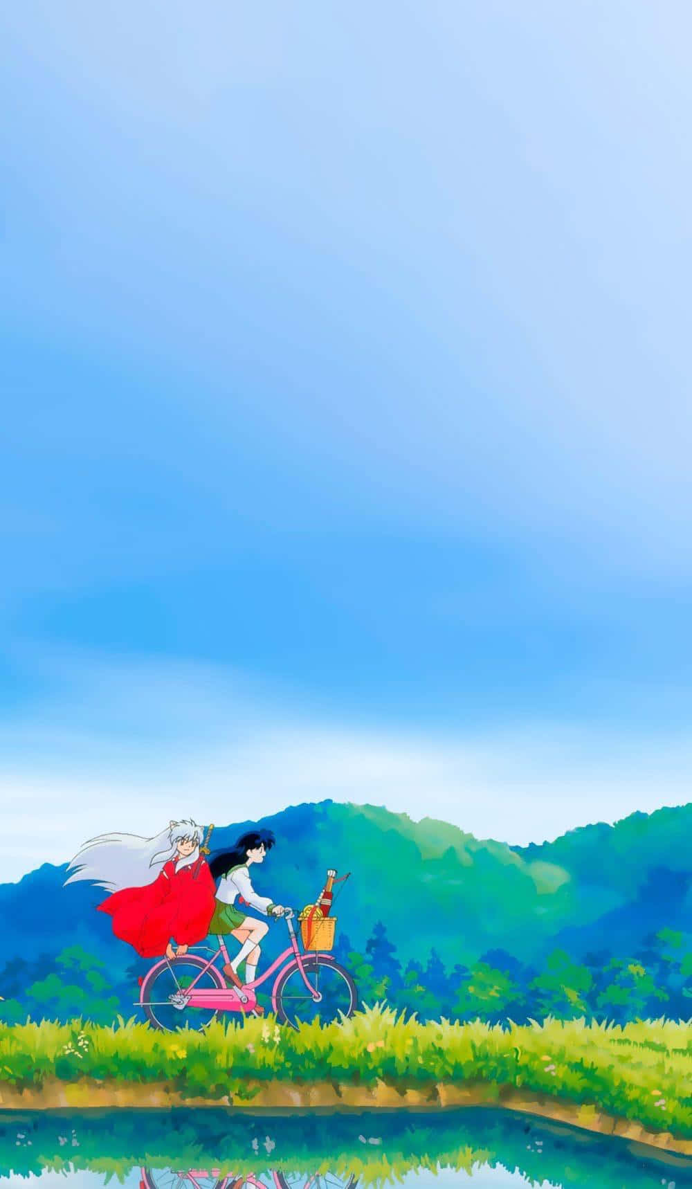 Inuyasha ve Kagome Bisiklet Sürüyor Telefon Duvar Kağıdı