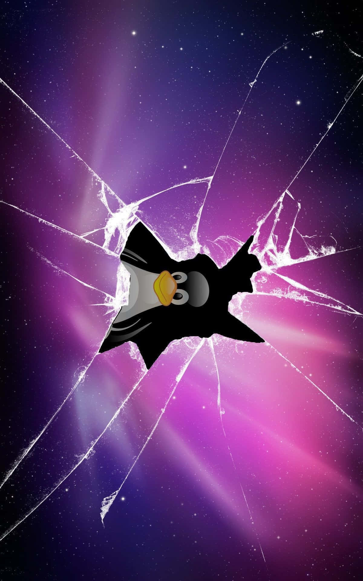 iPhone Çatlak Ekran Linux Penguen Şakası Duvar Kağıdı