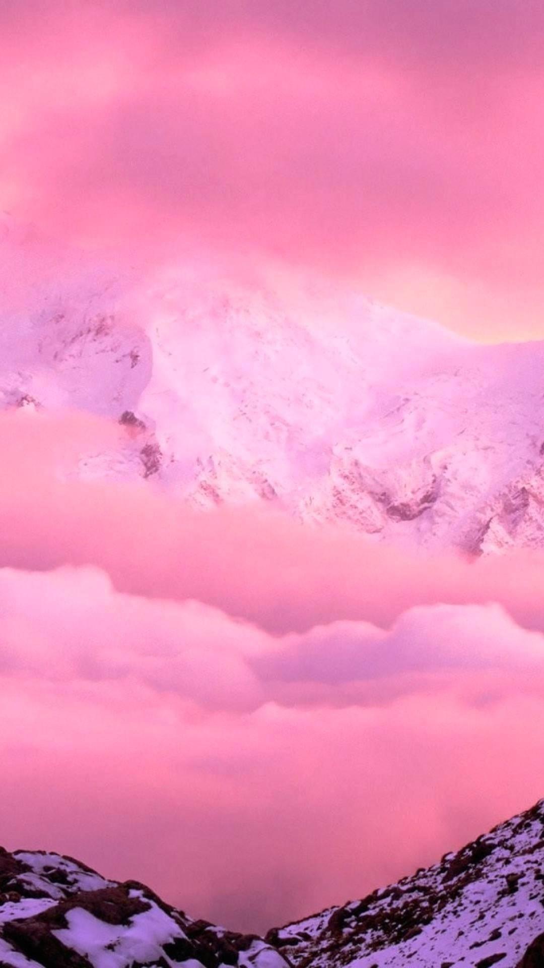 iPhone Pembe Estetik Karlı Dağ Duvar Kağıdı