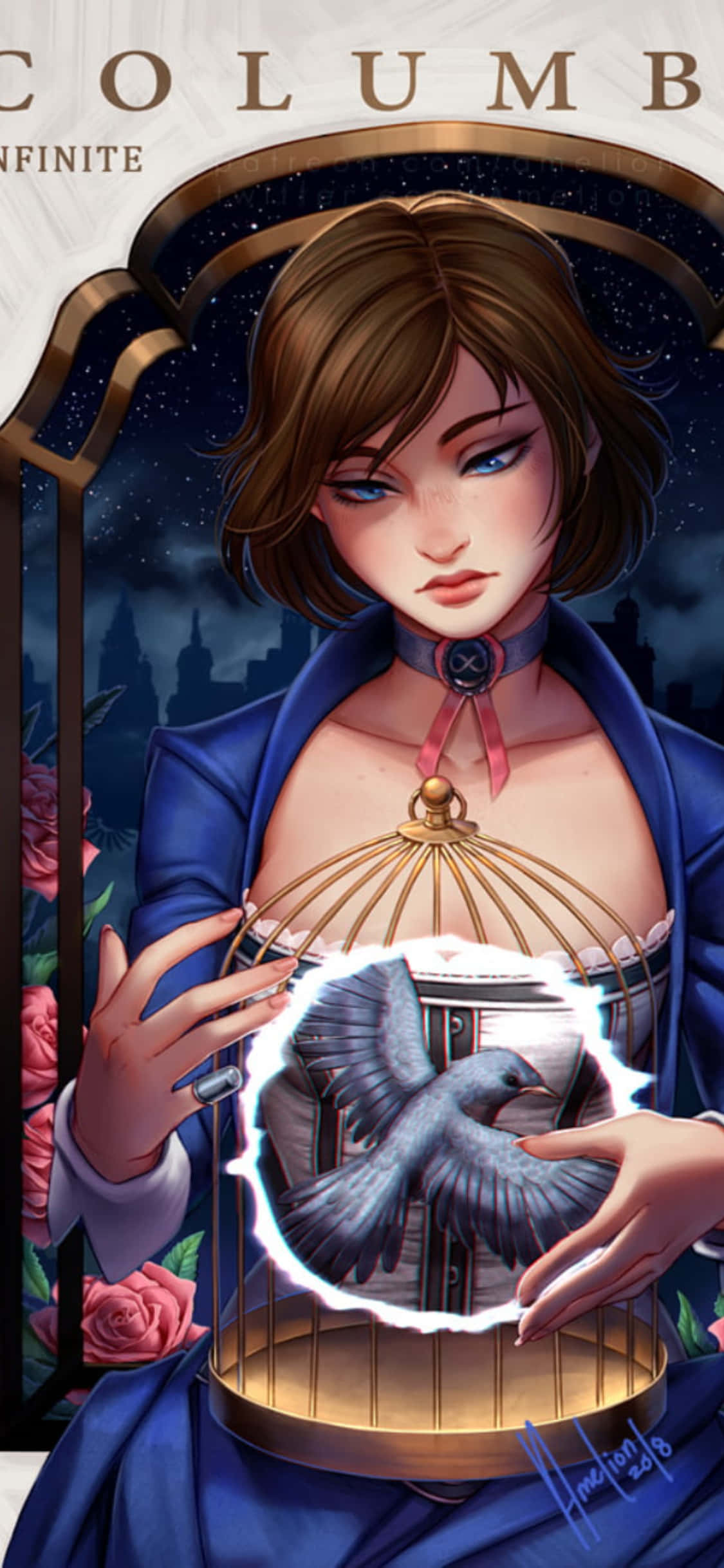 iPhone X Bioshock Infinite Arka Plan Hayran Çizimi Elizabeth ve Bir Kuş Duvar Kağıdı