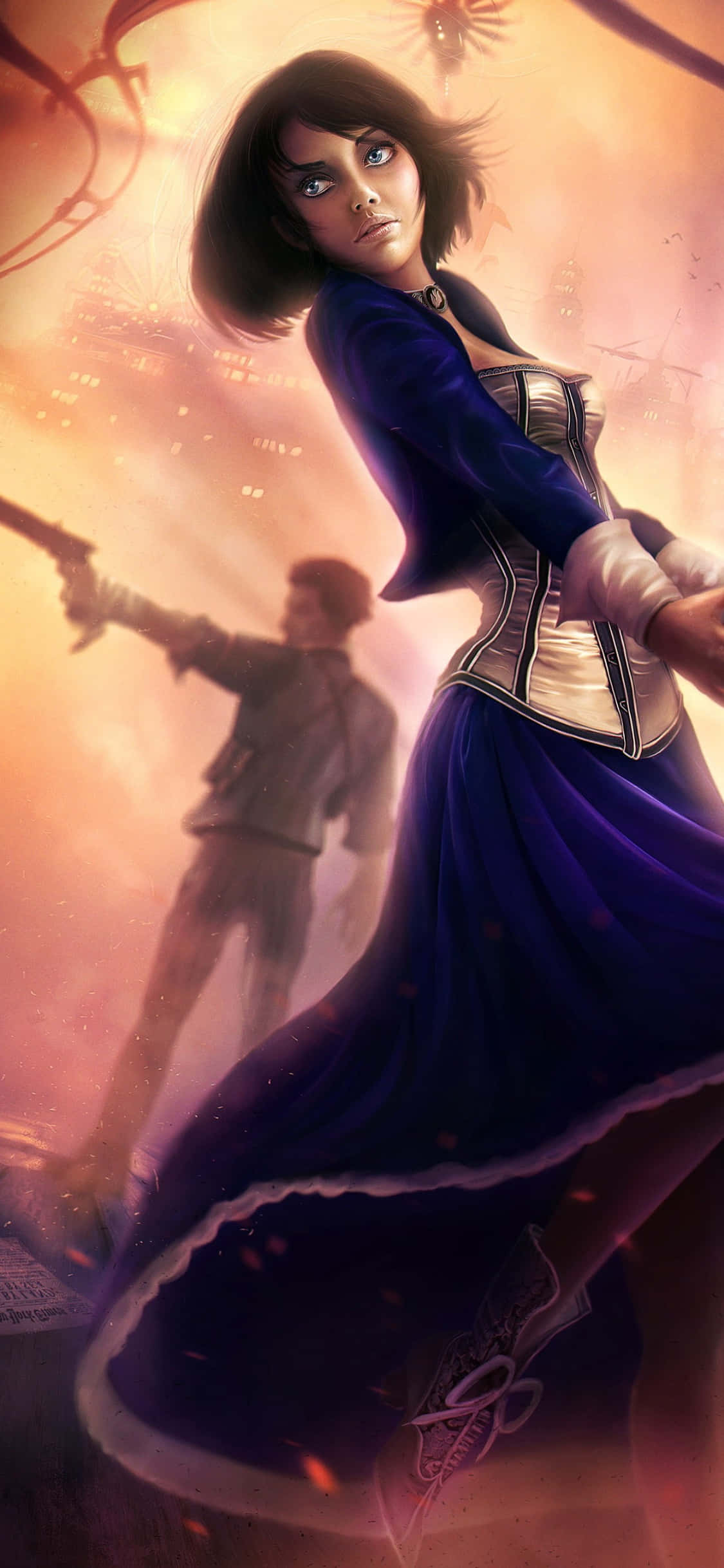iPhone X Bioshock Infinite Hayran Sanatı Booker ve Elizabeth Arka Planı Duvar Kağıdı