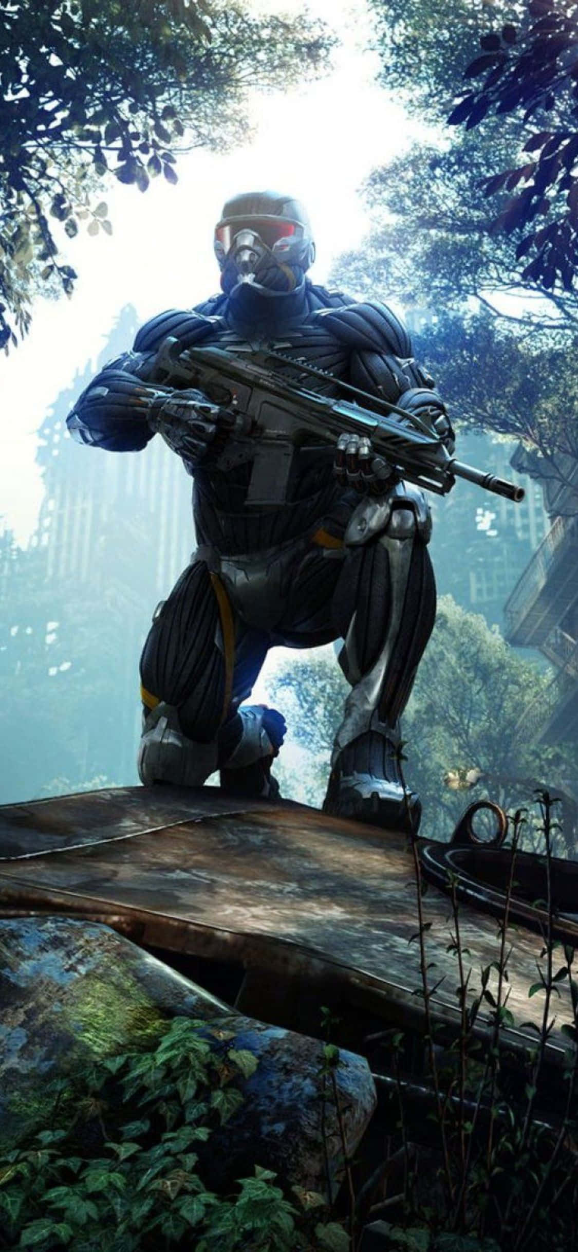 iPhone X Crysis 3 Tüfek Orman Arkaplanı Duvar Kağıdı