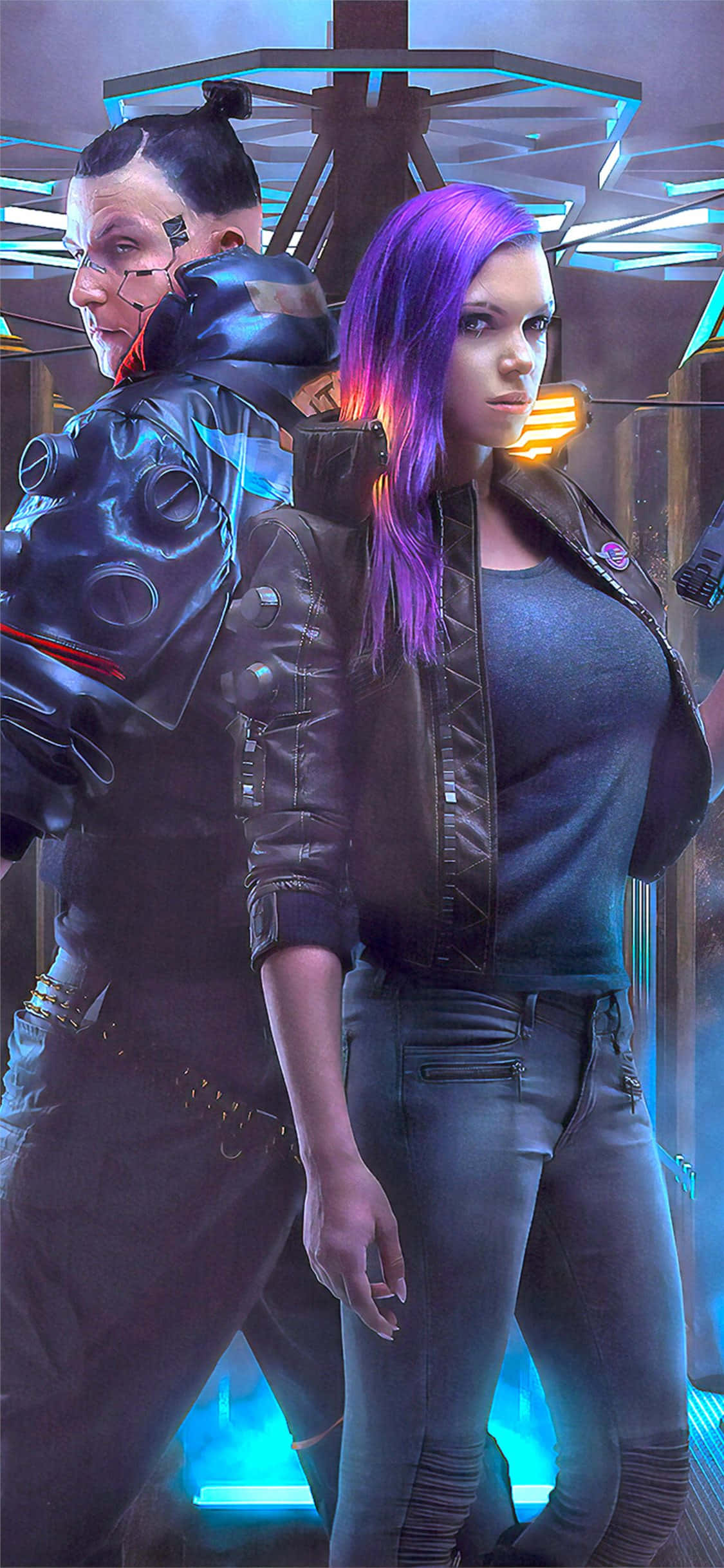 iPhone X Cyberpunk 2077 Arka Planı Erkek ve Kadın Karakter Duvar Kağıdı