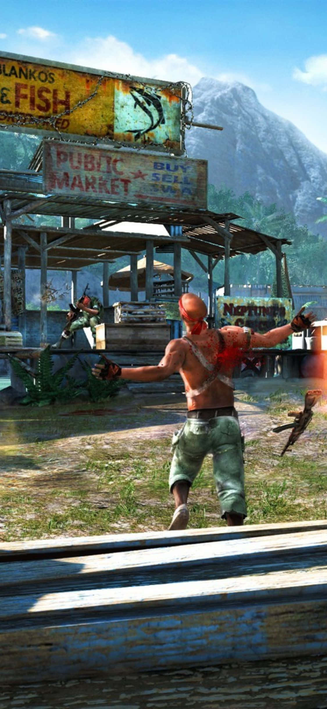 iPhone X Far Cry 3 Vurulmuş Adam Silah Arka Planı Duvar Kağıdı