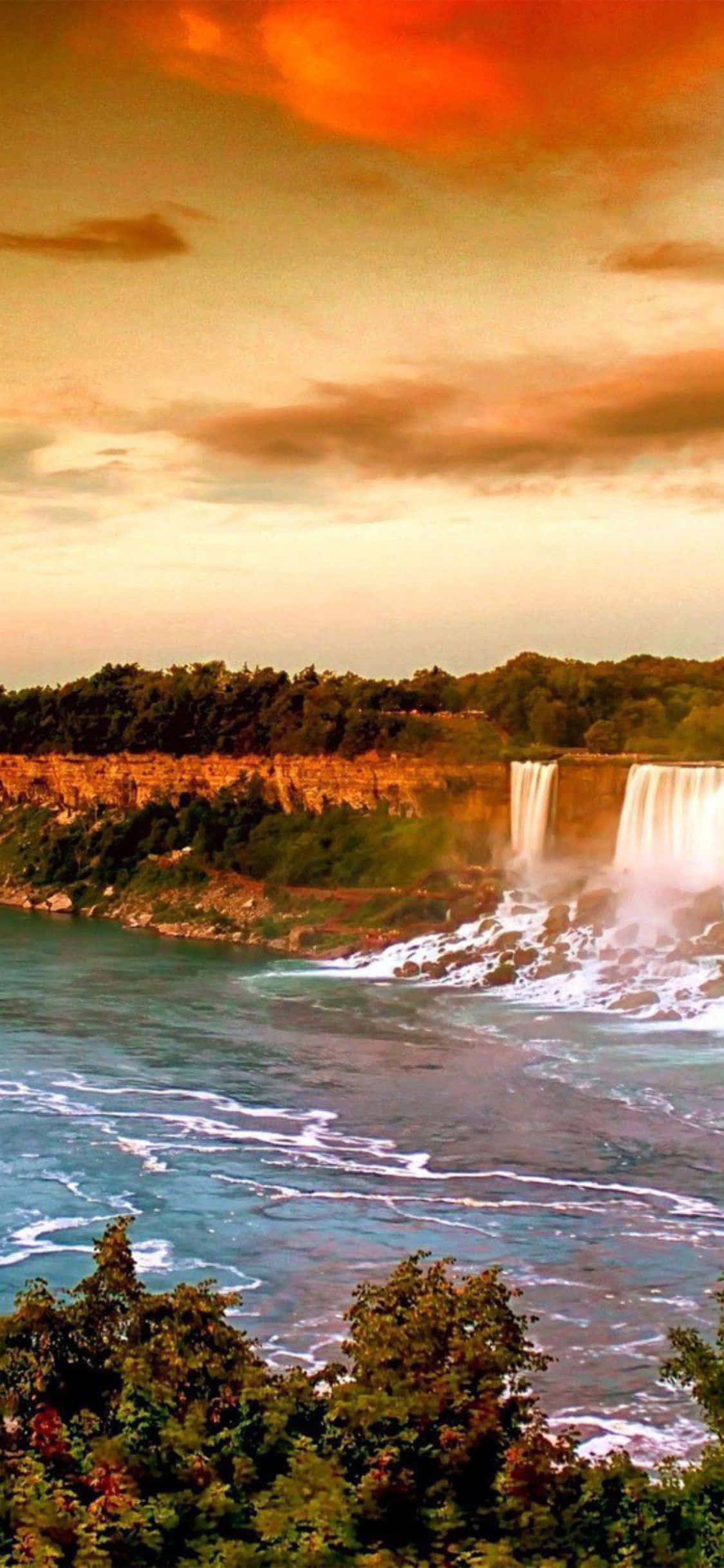 iPhone X Gün Batımı Niagara Şelalesi Kanada Arka Planı Duvar Kağıdı