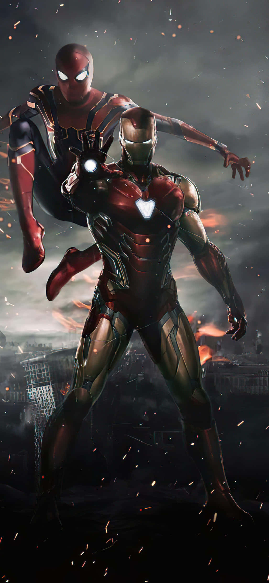 iPhone X Iron Man Arka Planı Örümcek Adam ile Iron Man Duvar Kağıdı