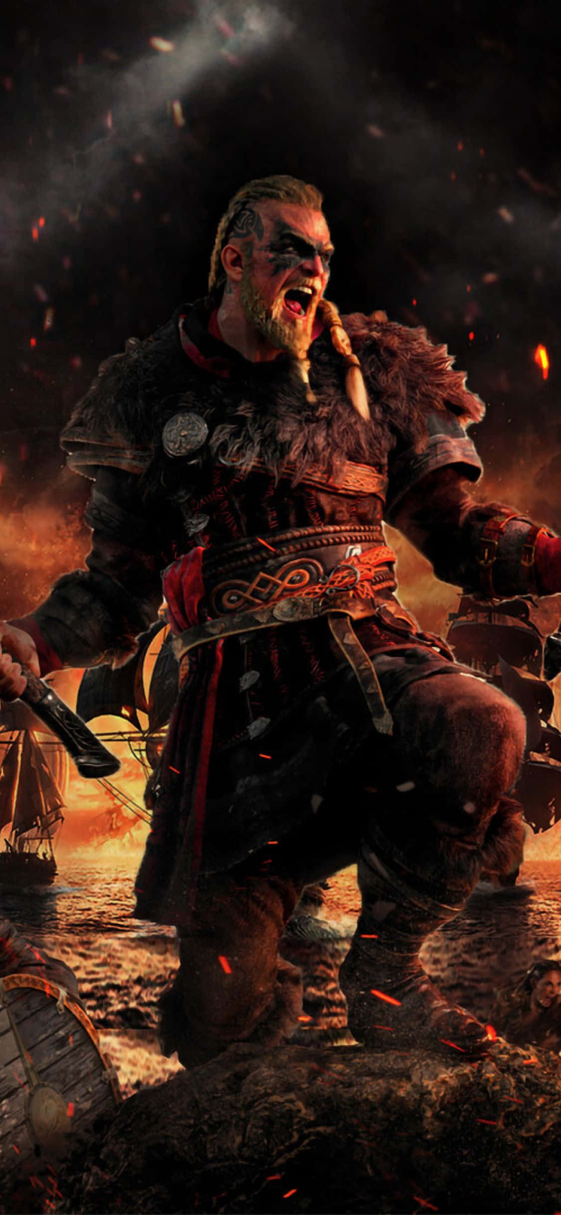 iPhone Xs Assassin's Creed Valhalla Bağıran Eivor Arka Planı Duvar Kağıdı