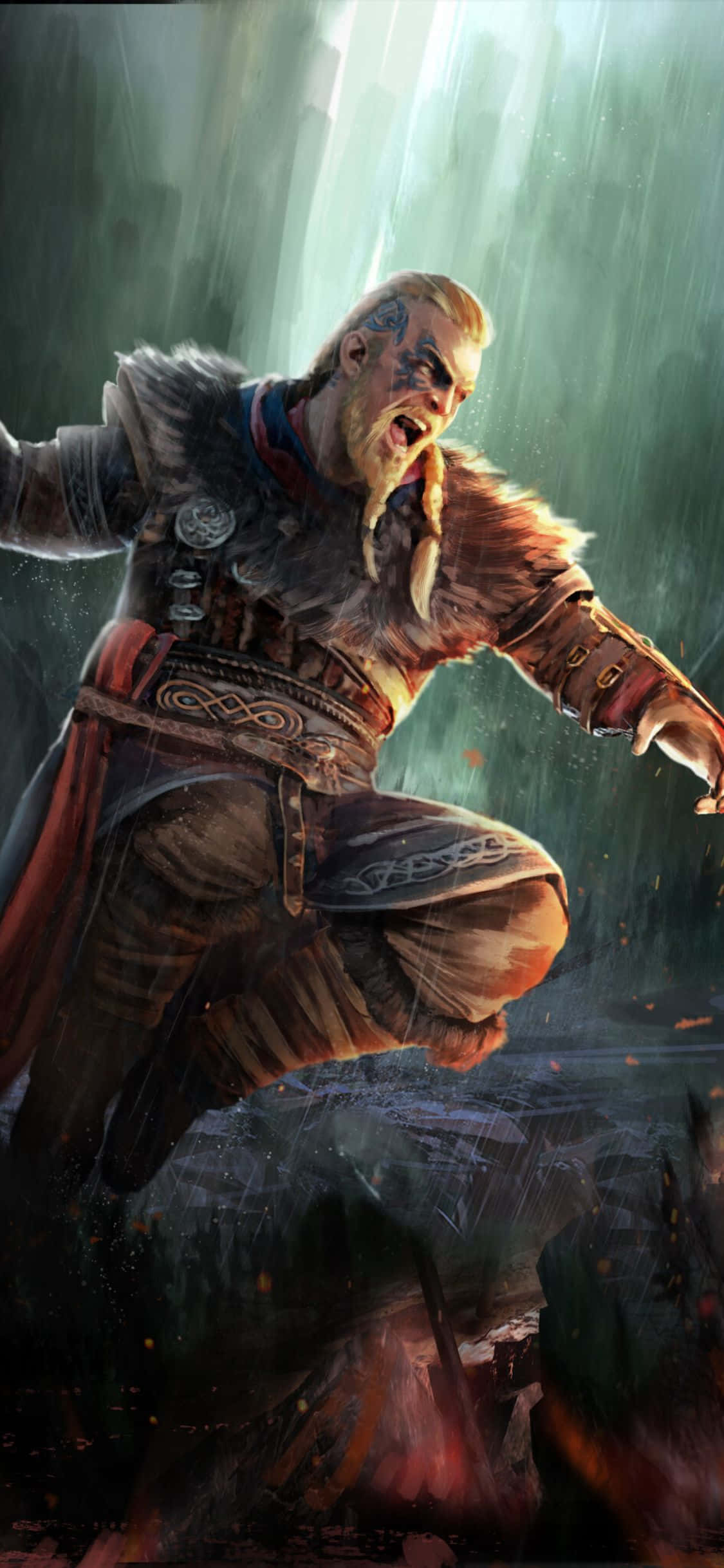 iPhone XS Assassin's Creed Valhalla Eivor Sıçrayarak Saldırı Arka Plan Duvar Kağıdı
