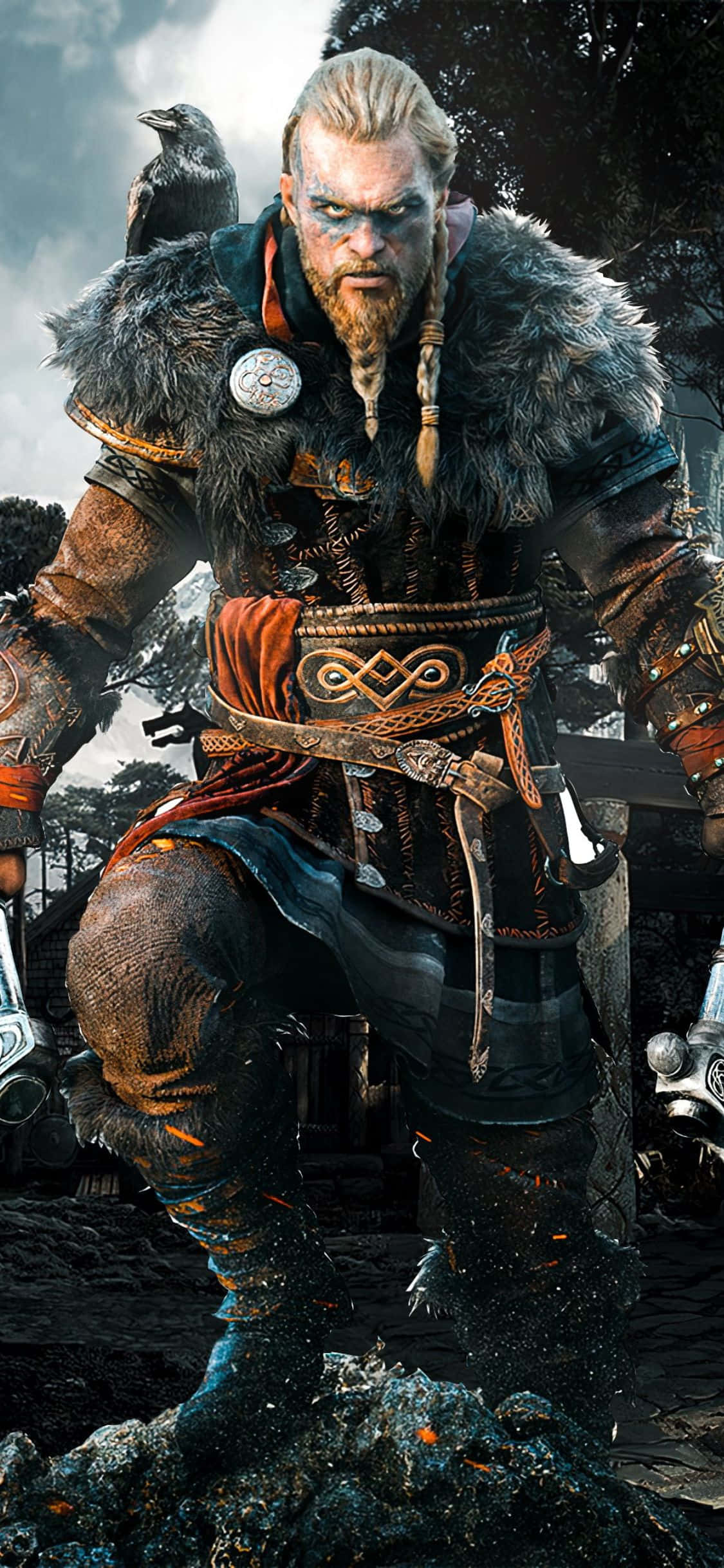 iPhone XS Assassin's Creed Valhalla Denizden Çıkan Eivor Arka Planı Duvar Kağıdı