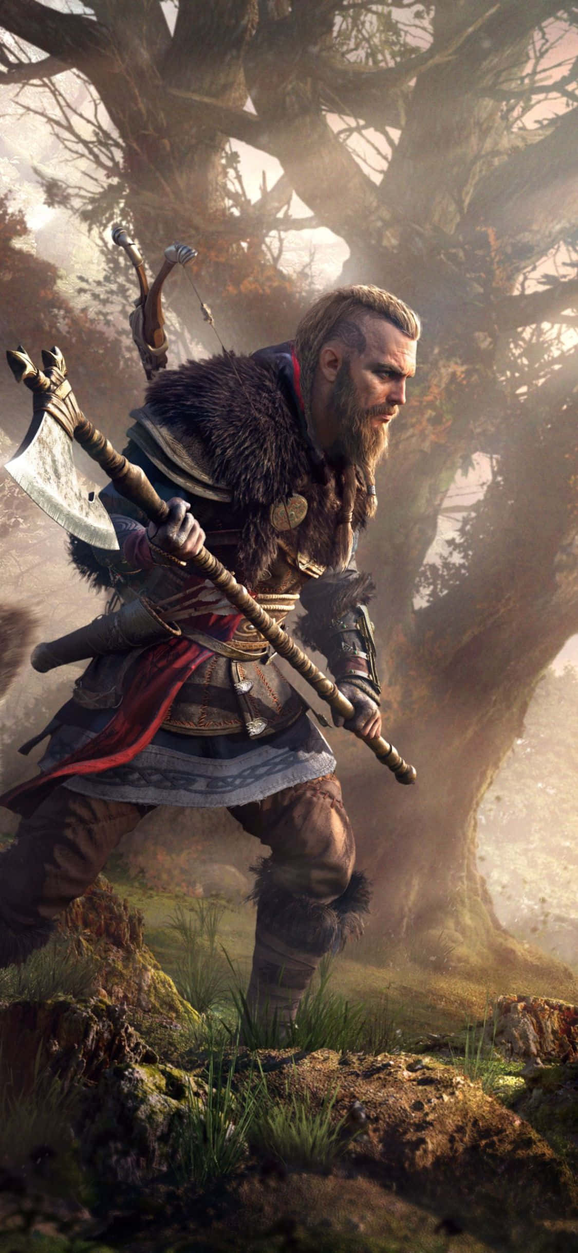 iPhone XS Assassin's Creed Valhalla Dev Bir Baltayla Eivor Arka Planı Duvar Kağıdı