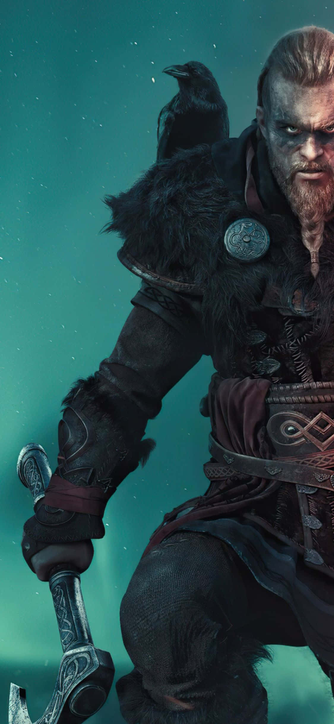 iPhone XS Assassin's Creed Valhalla Eivor ve Karga Arka Planı Duvar Kağıdı