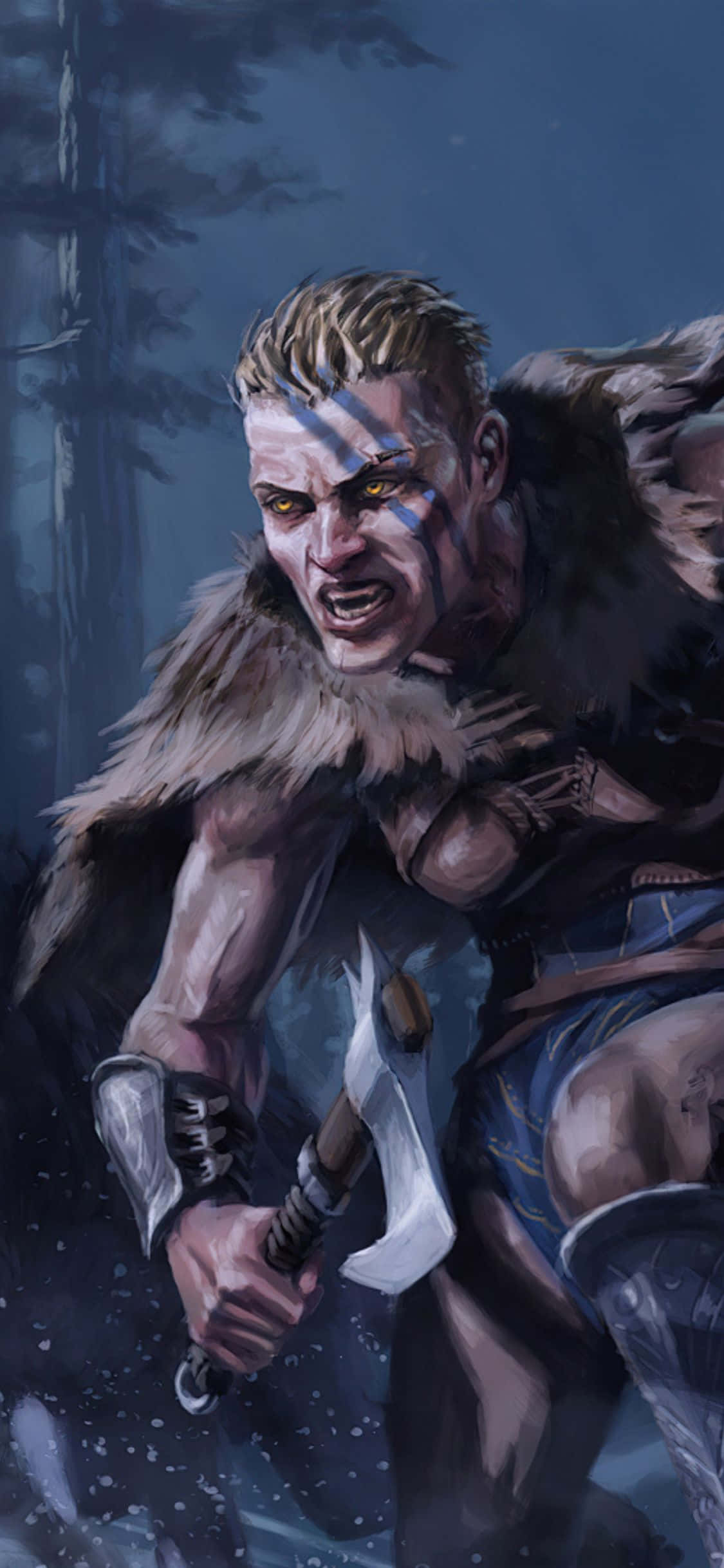 iPhone XS Assassin's Creed Valhalla Kadın Viking Saldırısı Arka Plan Duvar Kağıdı