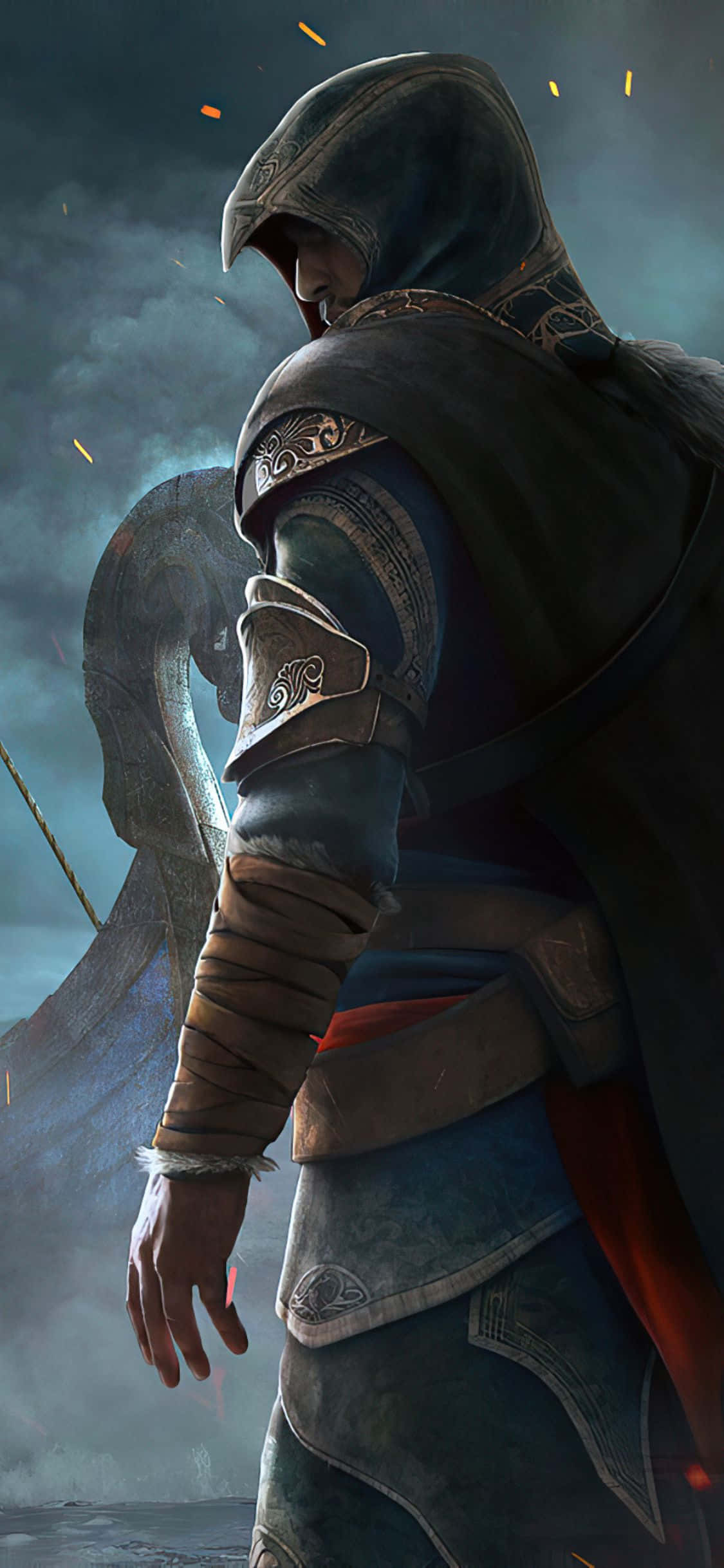 iPhone XS Assassin's Creed Valhalla Kapüşonlu Suikastçı Arka Plan Duvar Kağıdı