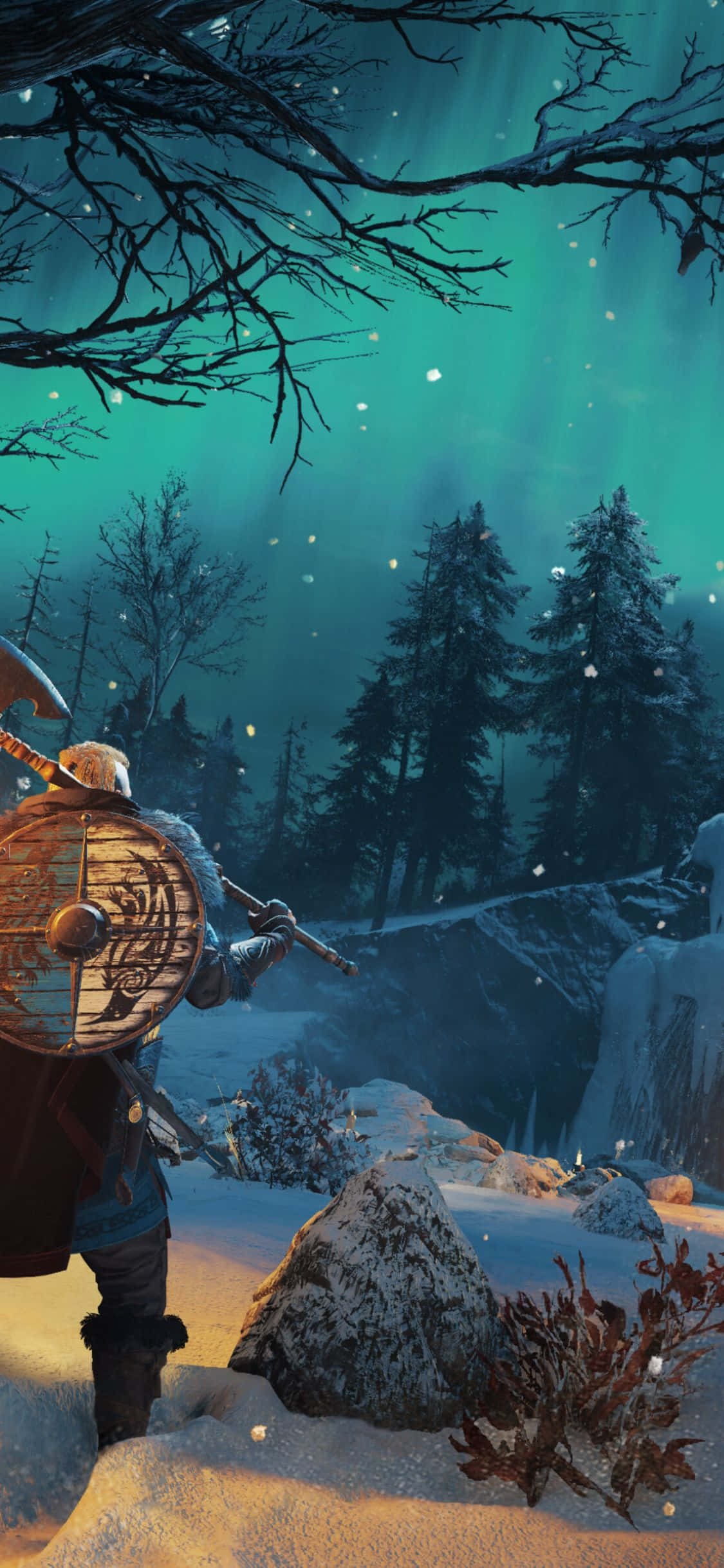 iPhone XS Assassin's Creed Valhalla Karda Viking Savaşçısı Arka Planı Duvar Kağıdı