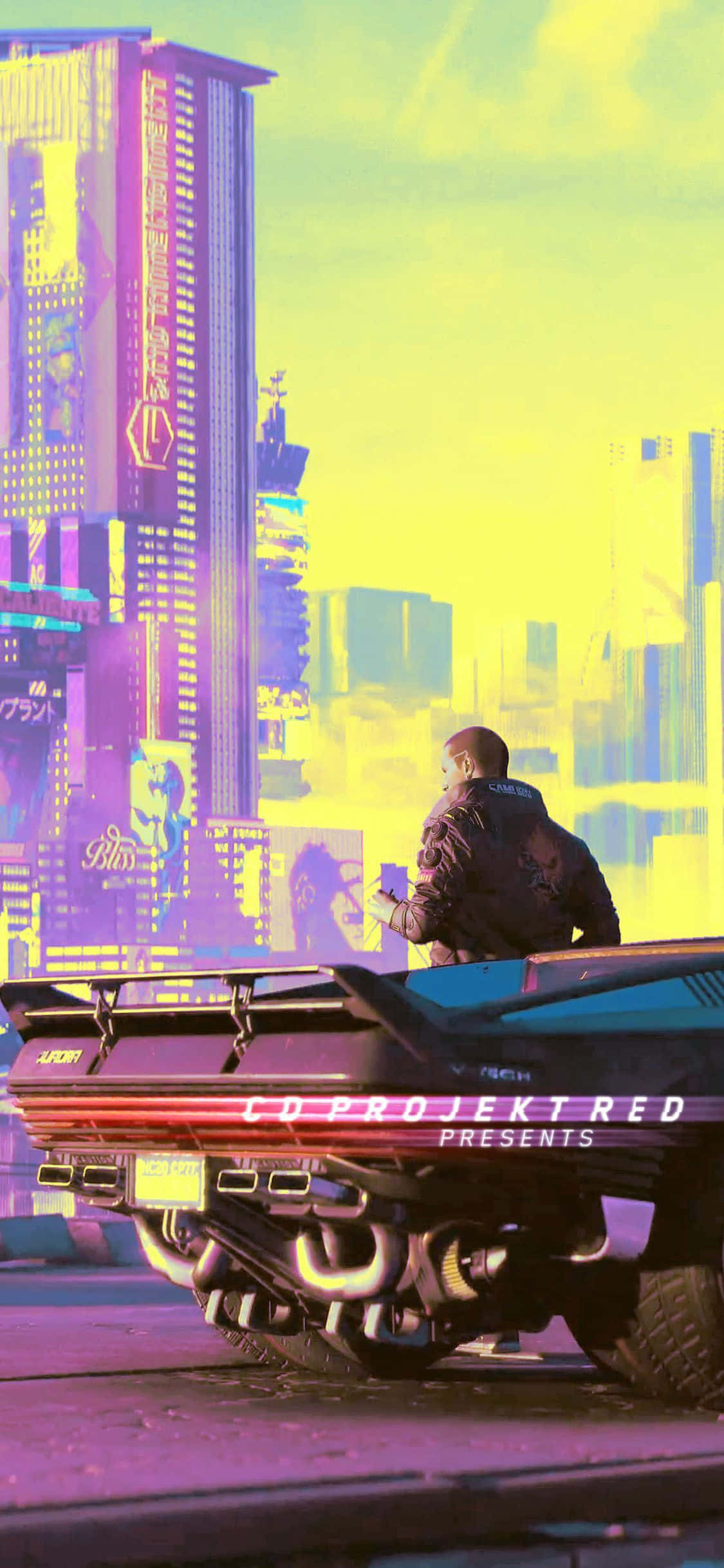 iPhone XS Cyberpunk 2077 Parlak Şehir Arka Planı Duvar Kağıdı