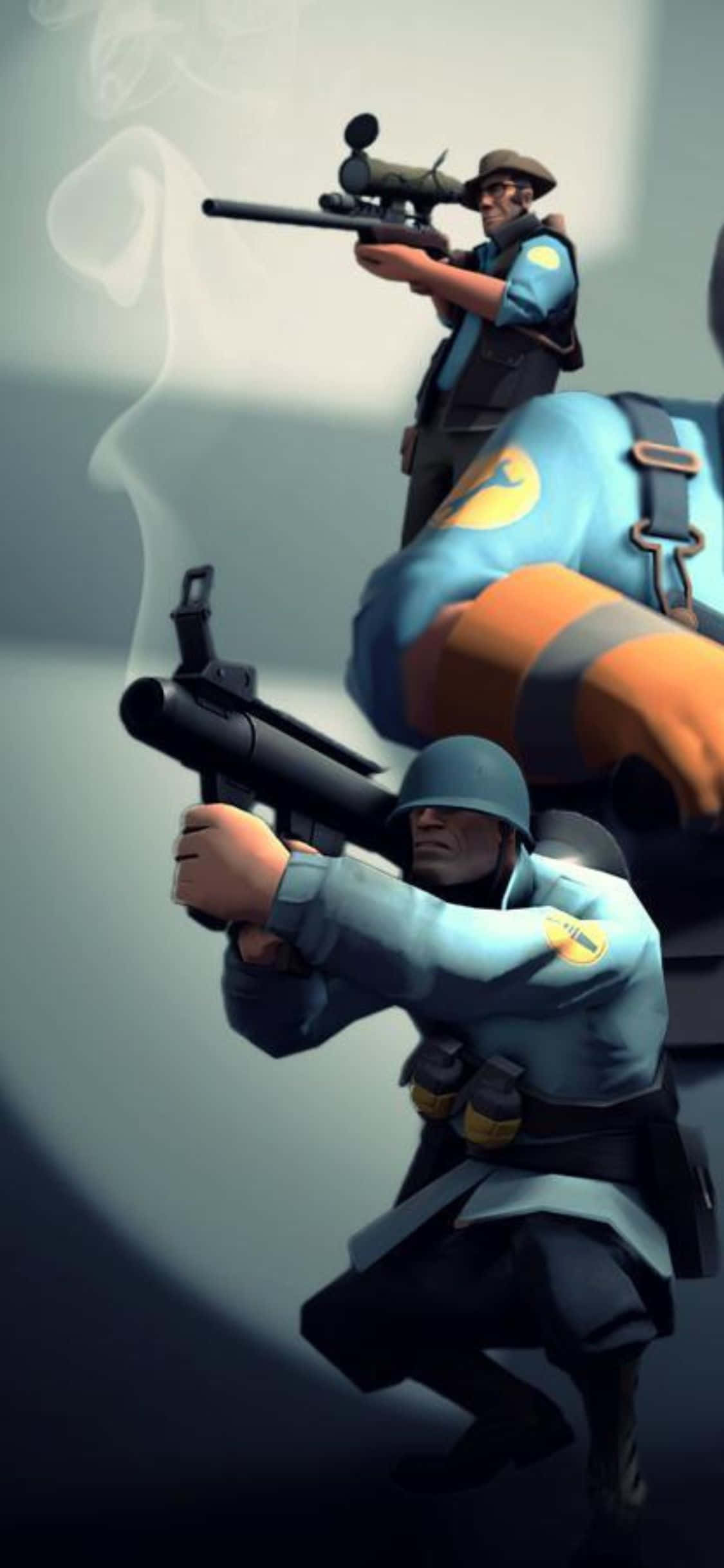 iPhone XS Mavi Üniformalı Team Fortress 2 Karakterleri Arka Planı Duvar Kağıdı