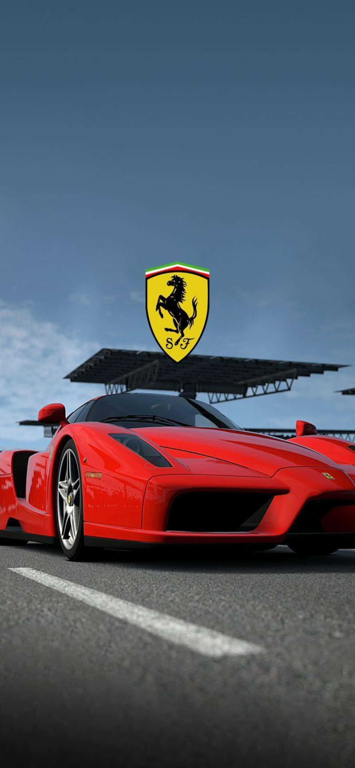 iPhone XS Max Ferrari Arka Planı Logolu Kırmızı Ferrari Enzo Duvar Kağıdı