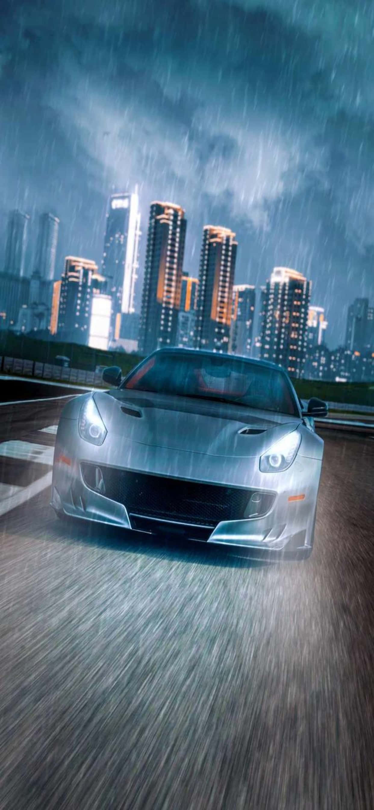 iPhone Xs Max Ferrari Duvar Kağıdı Gece Yağmurda Ferrari Duvar Kağıdı