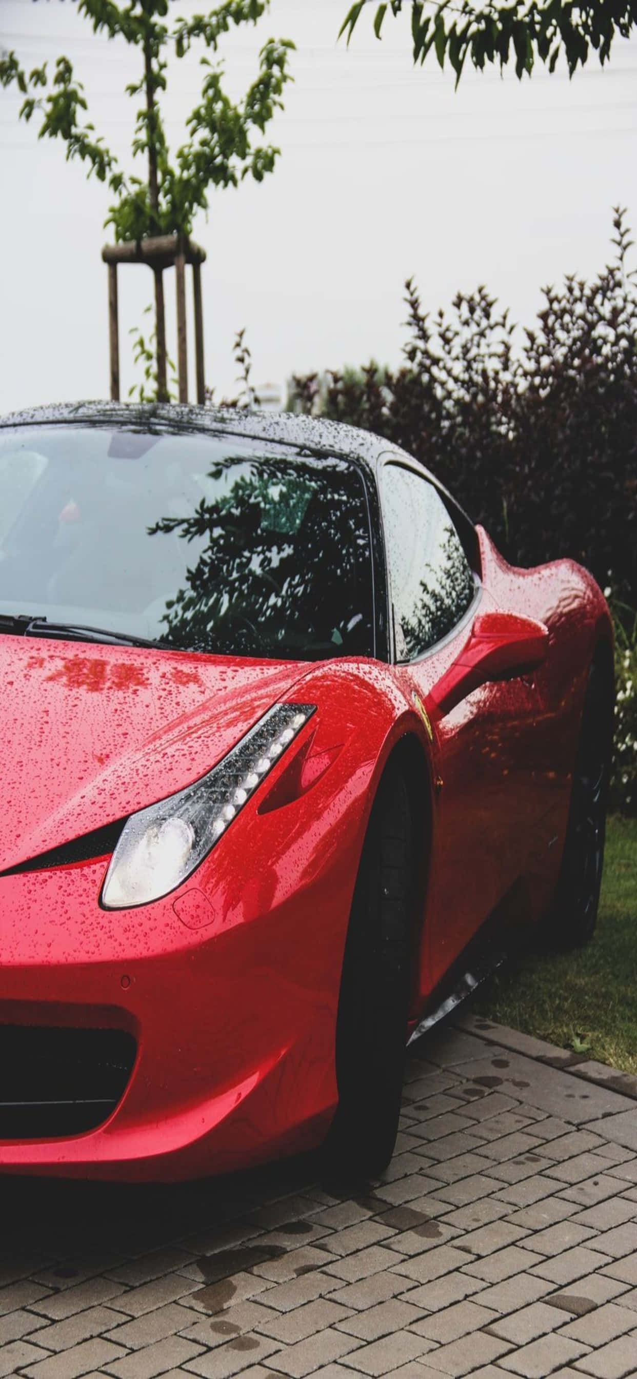 iPhone Xs Max Ferrari Duvar Kağıdı Park Halinde Kırmızı Ferrari 458 Duvar Kağıdı