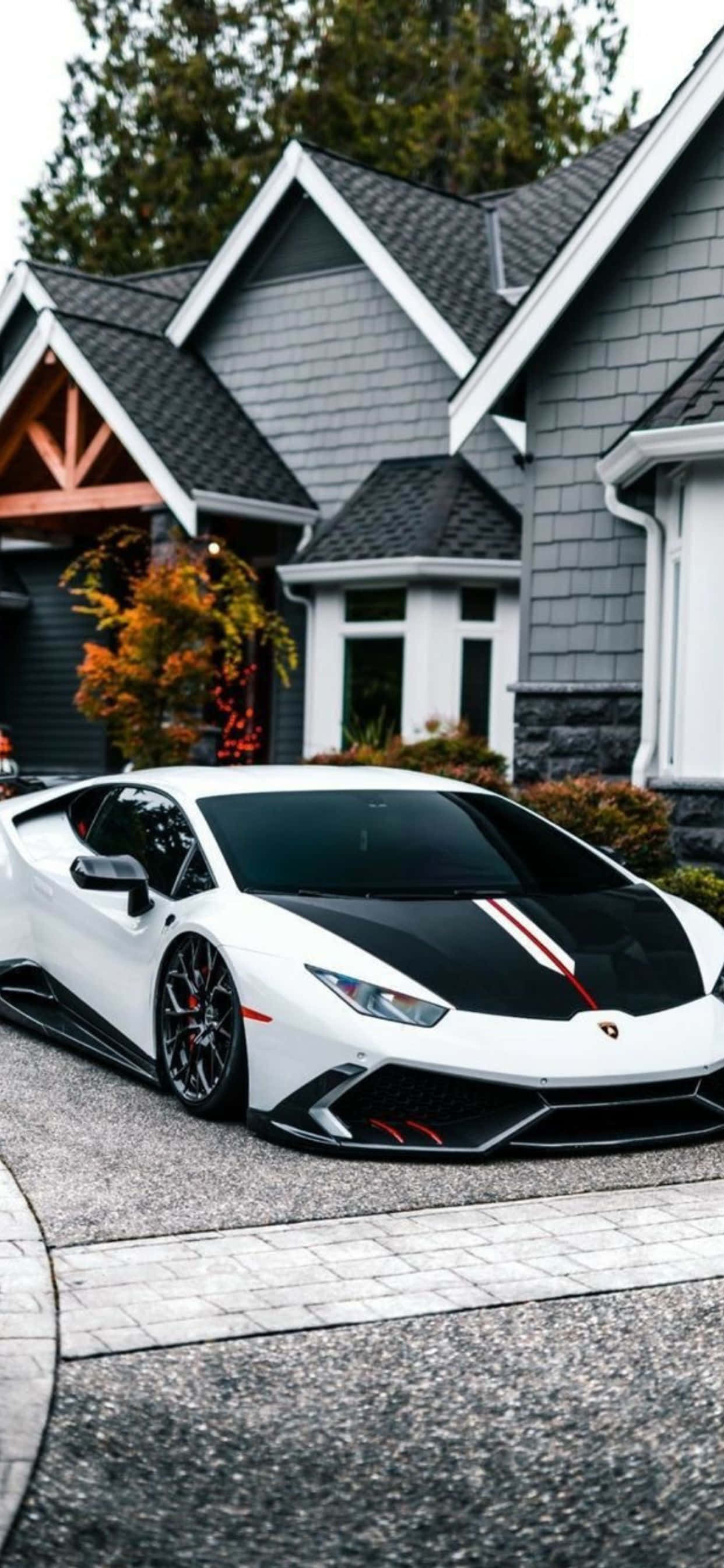 iPhone XS Max Lamborghini Beyaz ve Siyah Arka Plan Duvar Kağıdı