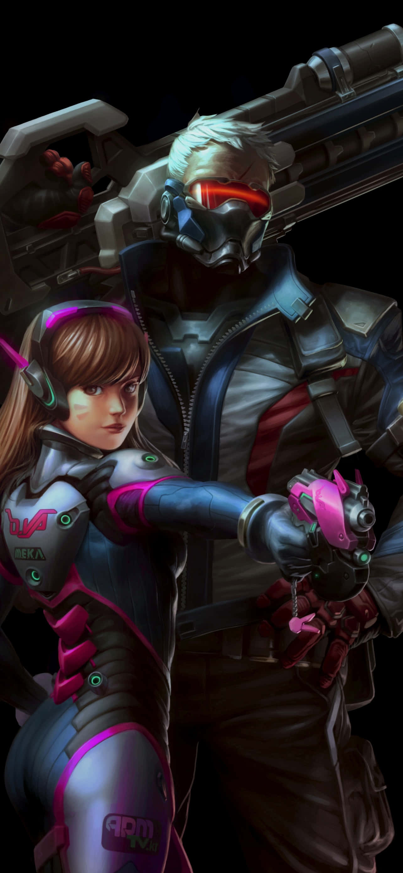 iPhone Xs Max Overwatch Arkaplan D.Va ve Soldier 76 Duvar Kağıdı