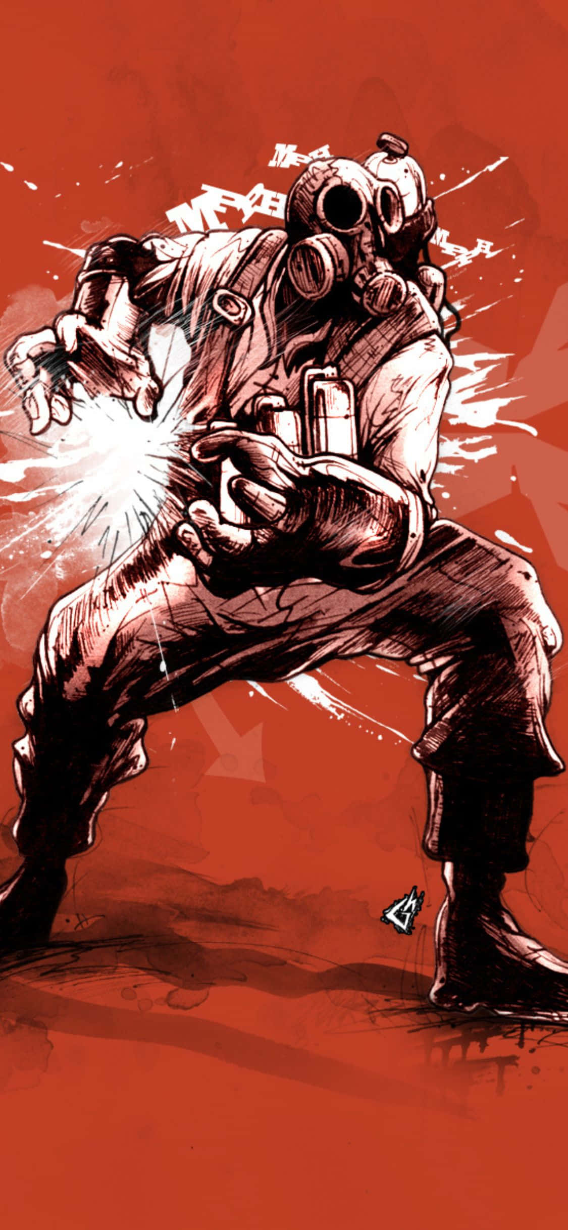 iPhone XS Team Fortress 2 Monokrom Pyro Arkaplan Sanat Eseri Duvar Kağıdı